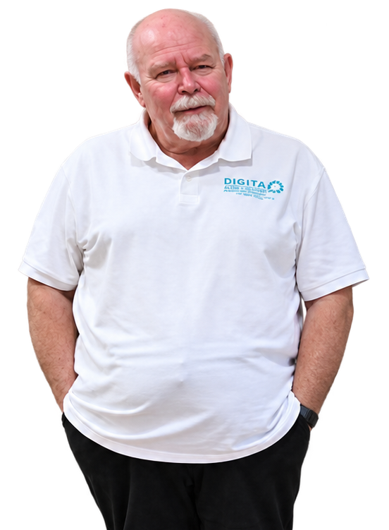 Dieter Lenz im weißen Digitalbotschafter-Polo