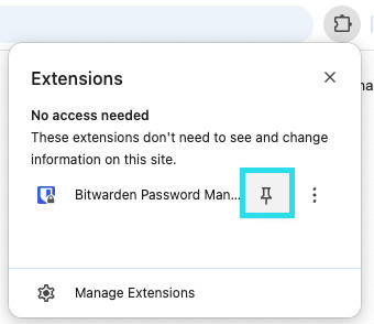 Bitwarden-Symbol im Erweiterungsmenü von Chrome anheften